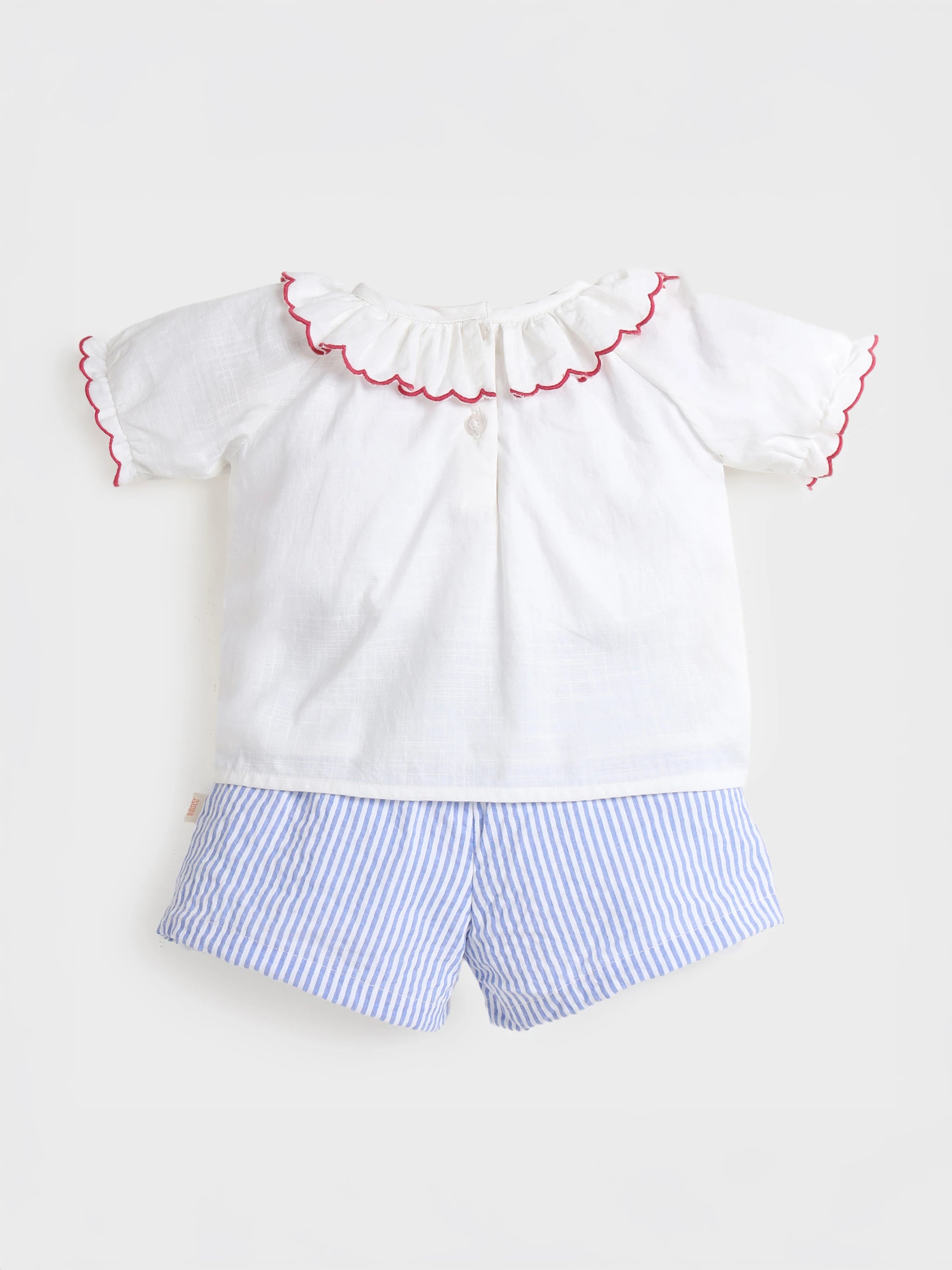 Frill Top and Embroidered Shorts Set