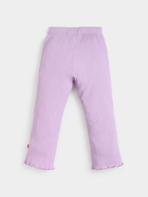 Purple Ribbed Flared Cotton Leggings