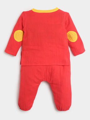Red Hibiscus Kurta Set- Newborn
