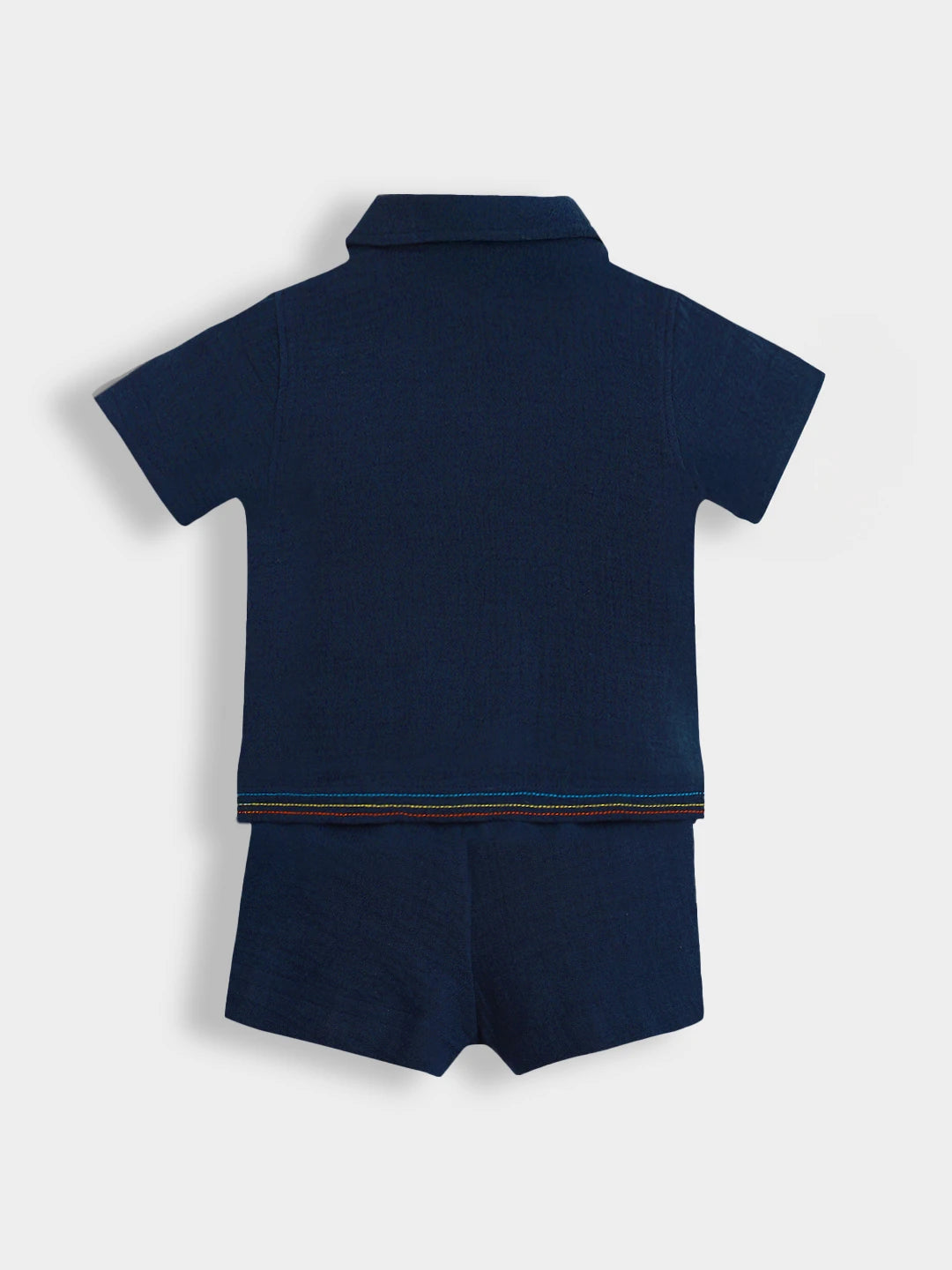 Deep Ocean Crinkled Cotton Shirt & Shorts Set