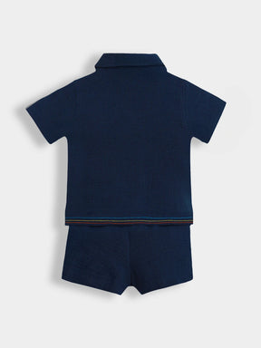 Deep Ocean Crinkled Cotton Shirt & Shorts Set
