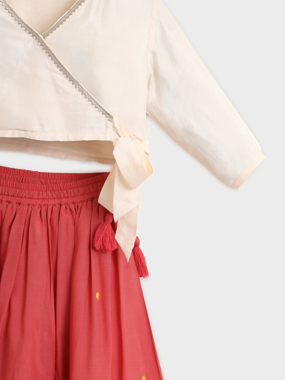 Embroidered Rayon Wrap Top Skirt Set