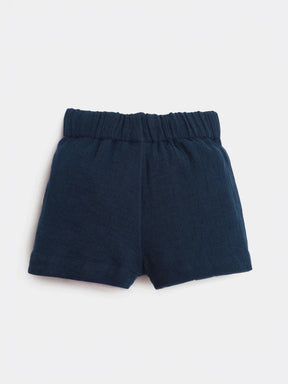 Deep Ocean Crinkled Cotton Shorts