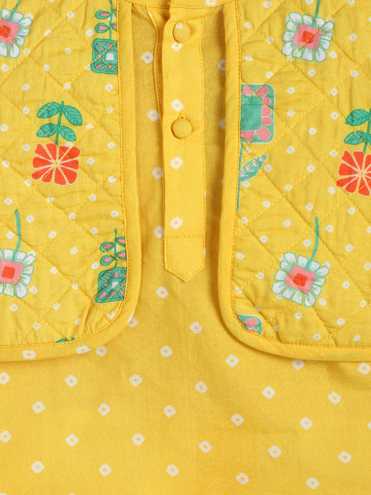Yellow Quilted Jacket - Kurta Dhoti Set