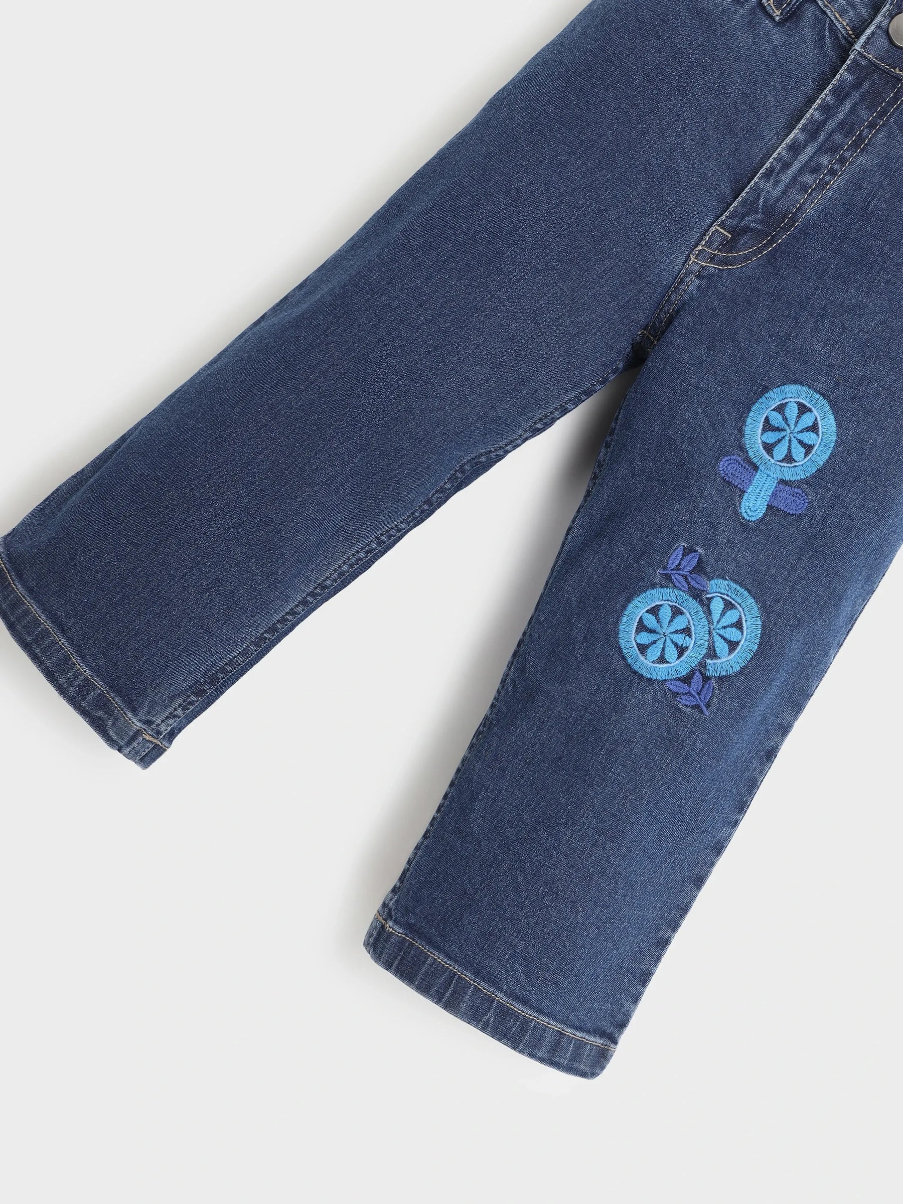 Blue Embroidered Denim Pants