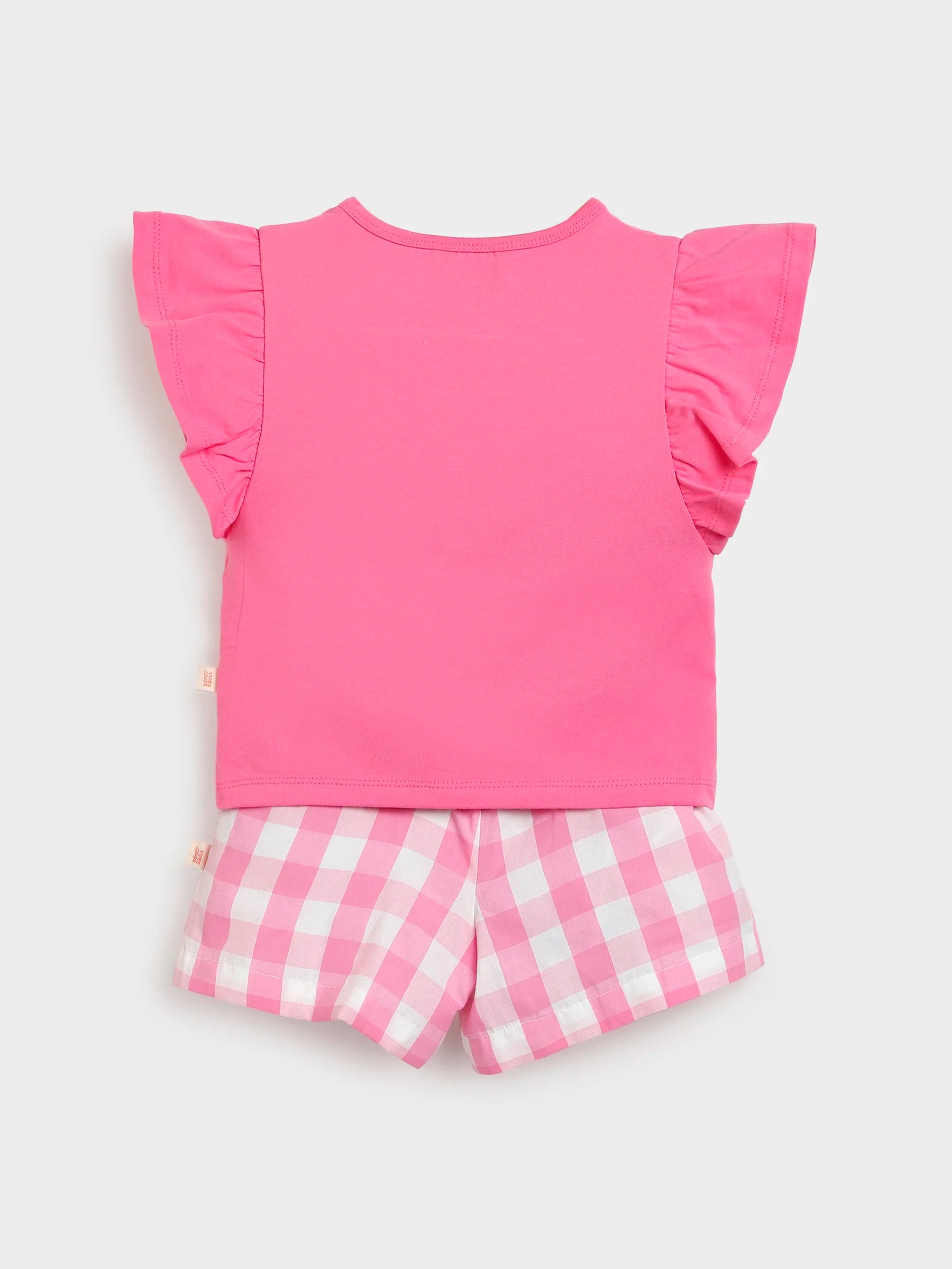 Snooze Pink Tee & Gingham Shorts Set