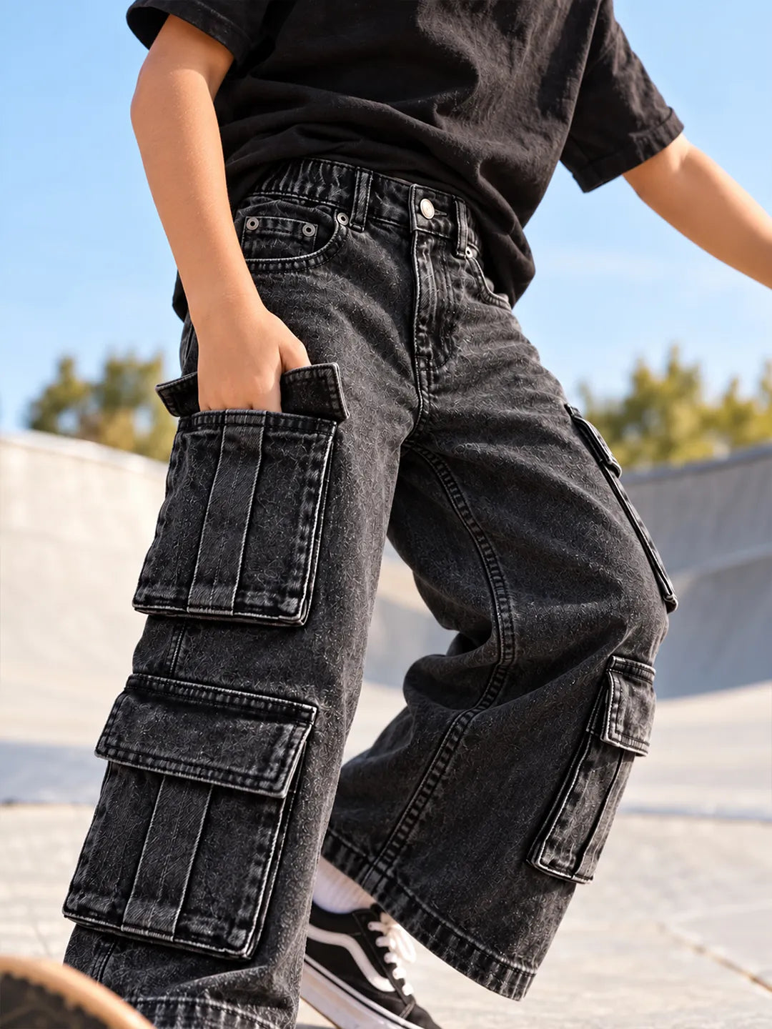 Black Cargo Denims