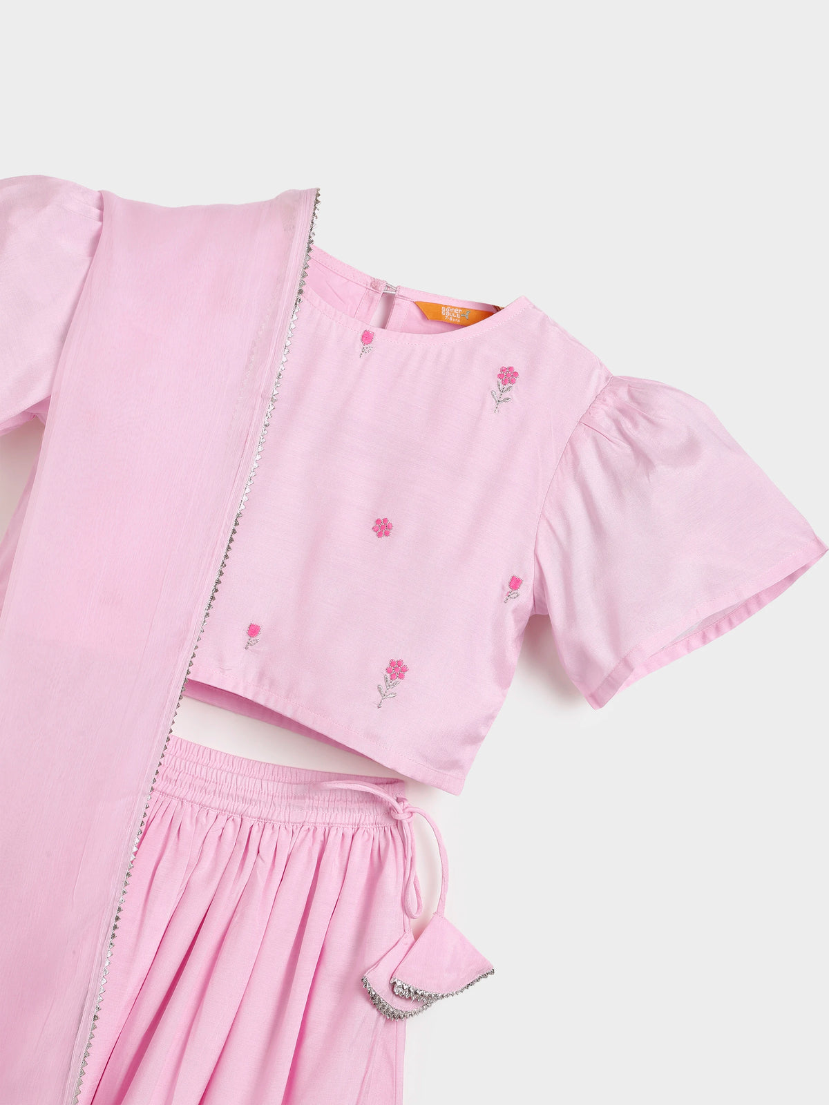 Pink Crop Top Skirt Dupatta Set