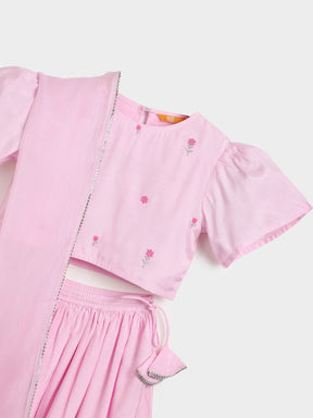 Pink Crop Top Skirt Dupatta Set