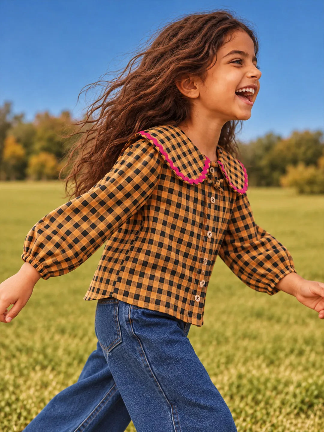 Gingham Scallop Neck Top