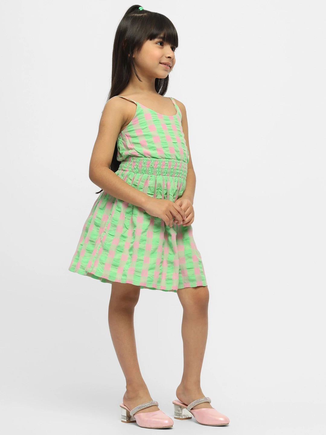 Checked Cotton Fit & Flare Dress