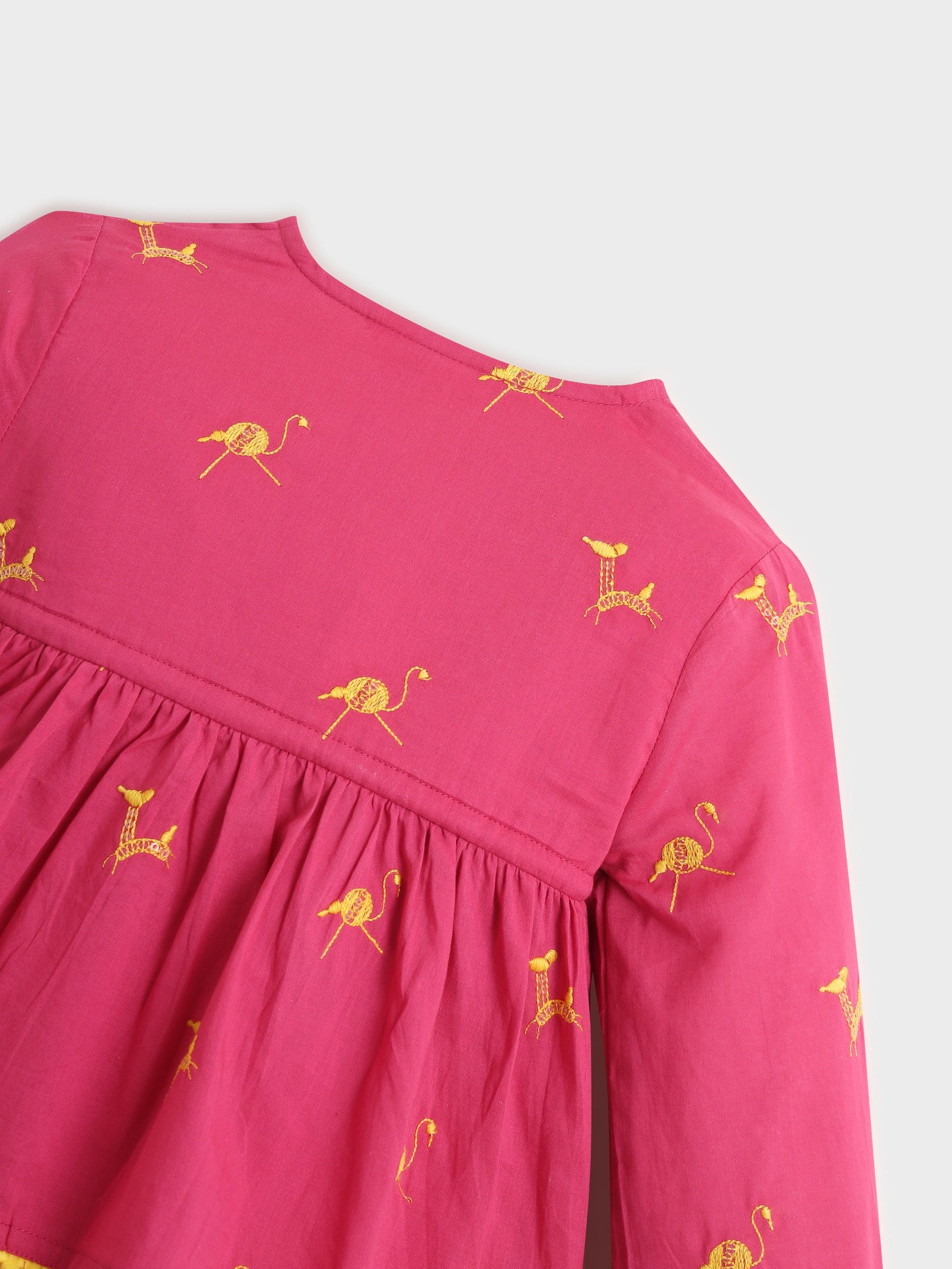 Pink Flamingo Embroidered Top & Pant Set