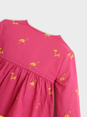 Pink Flamingo Embroidered Top & Pant Set