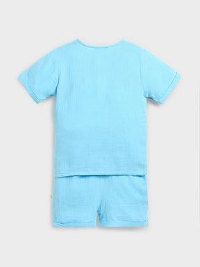Sky Blue Cotton T-Shirt & Shorts Co-ord Set