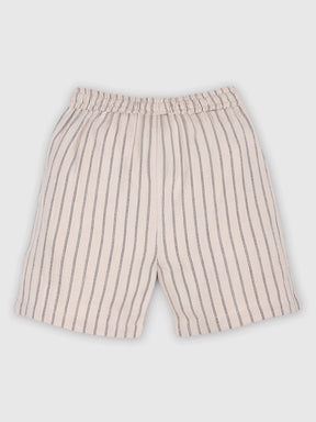 Beige Stripe Cotton Drawstring Shorts for Boys