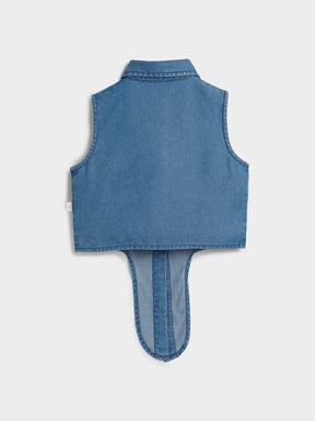 Denim Sleeveless Tie-Up Top with Lemon AppliquÃƒÂ©