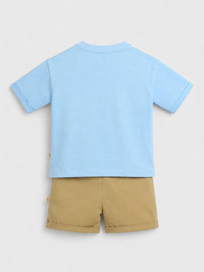 Palm Print T-Shirt & Khaki Shorts Set