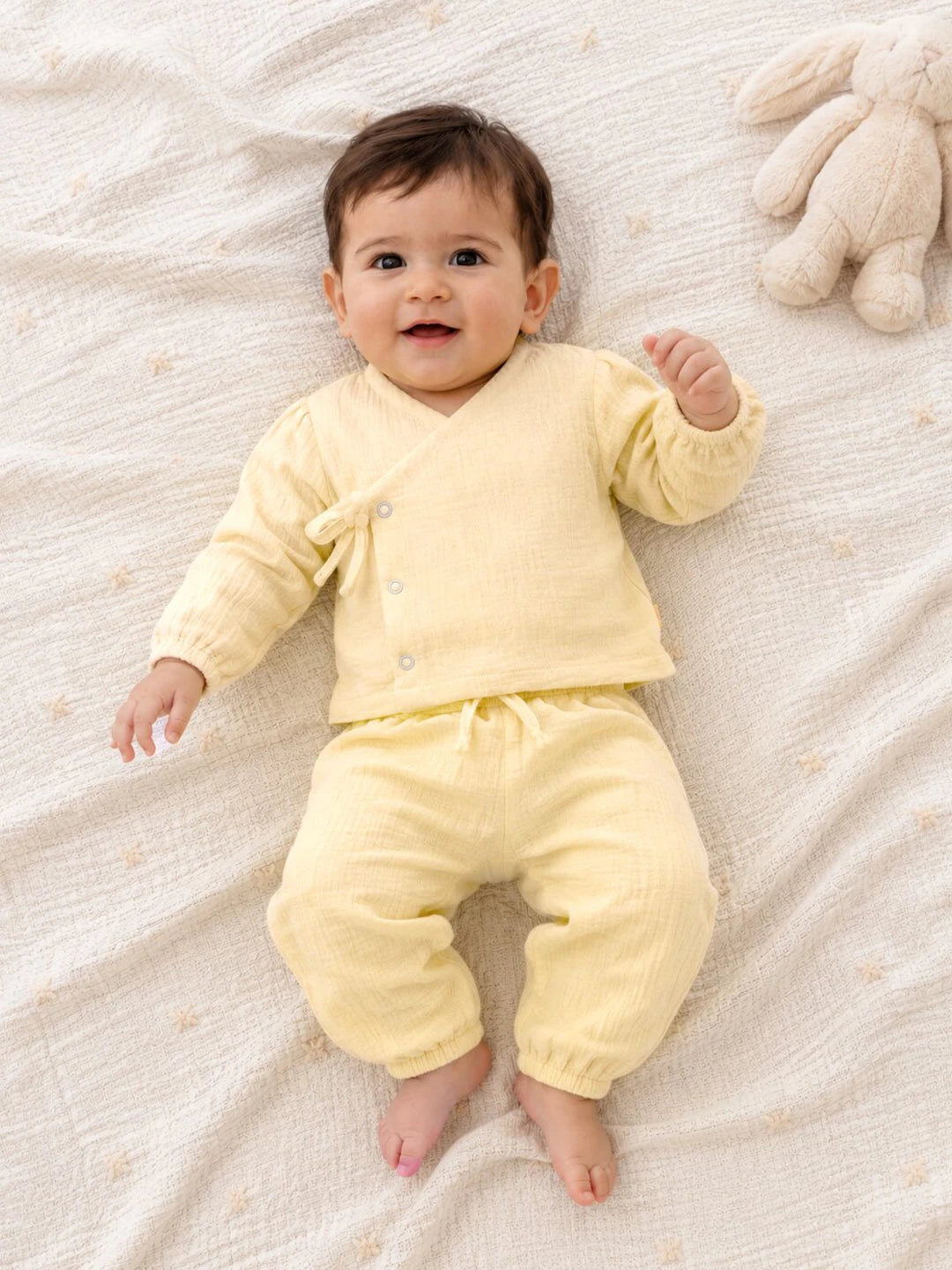 Solid Yellow Muslin Jhabla Set