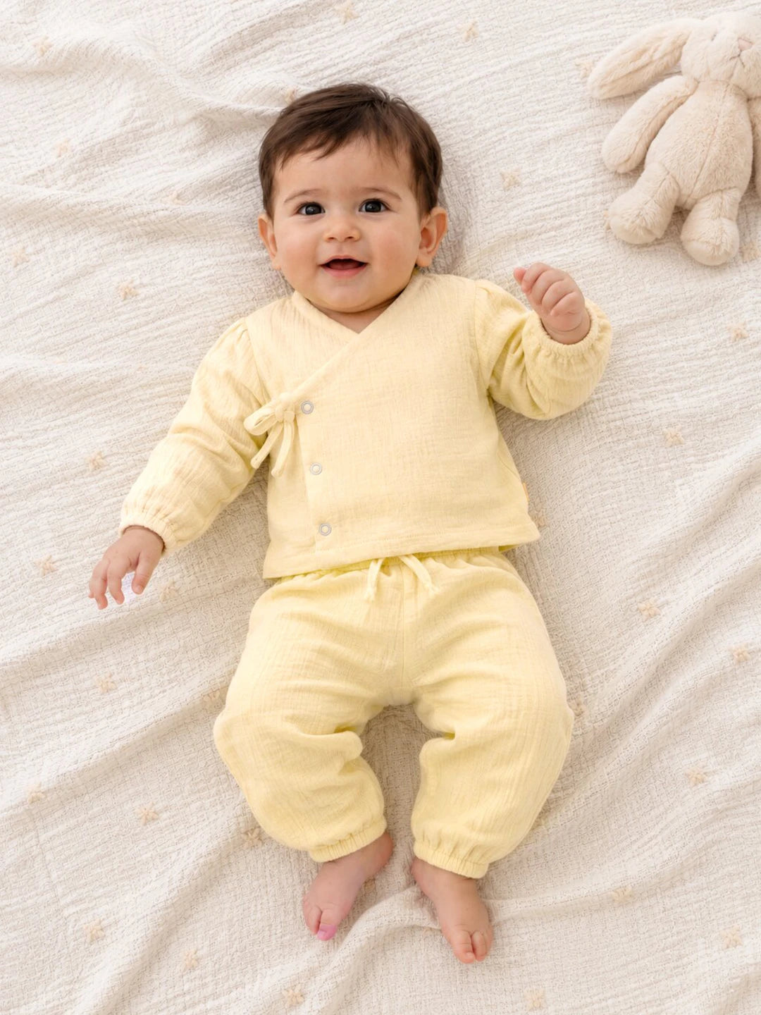 Solid Yellow Muslin Jhabla Set