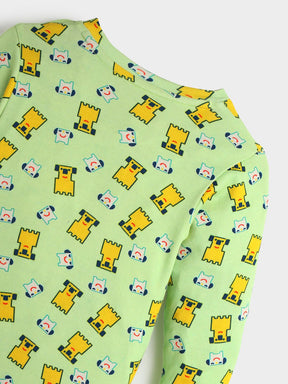 Pixel Dog Printed Cotton Sleepsuit with Mittens