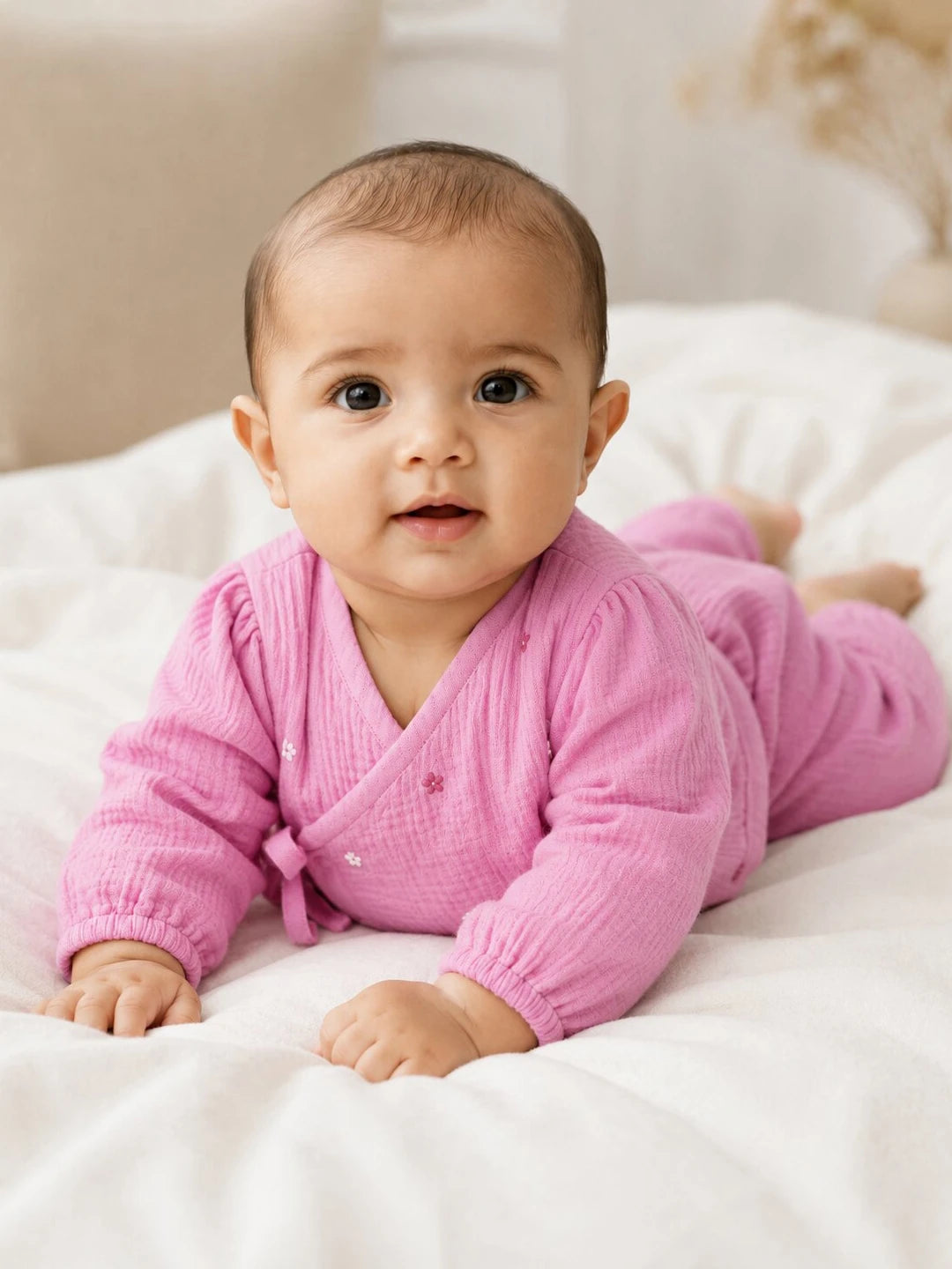 Embroidered Pink Muslin Jhabla Set
