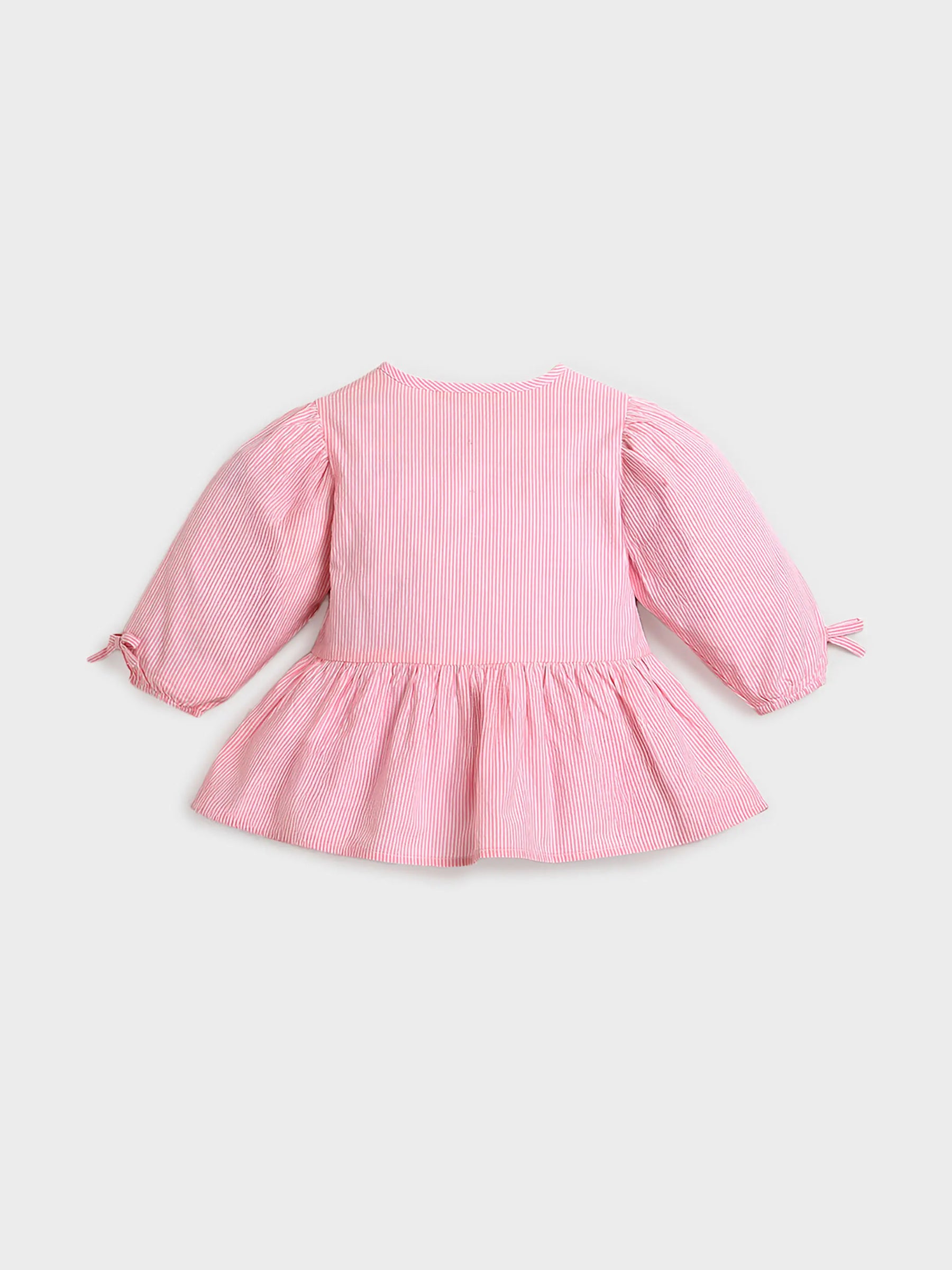 Bow Detail Top & Scallop Denim Set