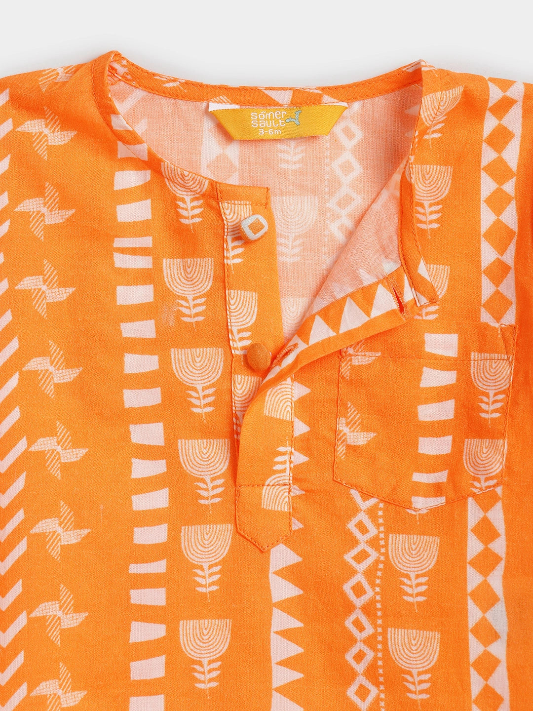 Orange Printed Kurta Dhoti Set