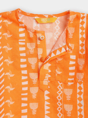 Orange Printed Kurta Dhoti Set