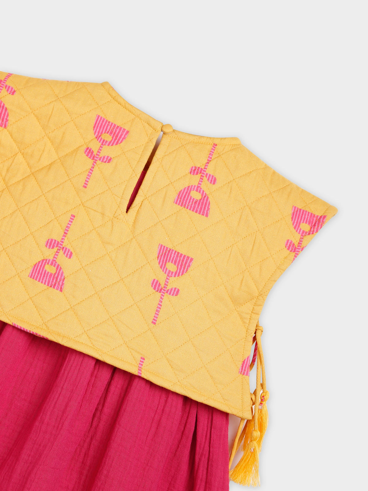 Solid Pink Dress with Quilted Yellow Jacket