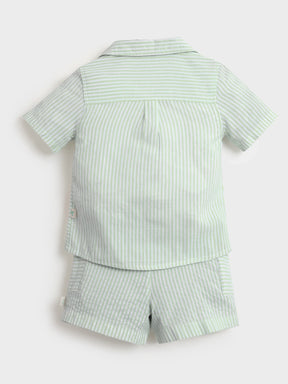 Mint Striped Shirt & Shorts Co-Ord Set