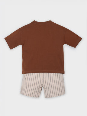 Printed T-Shirt with Striper Shorts