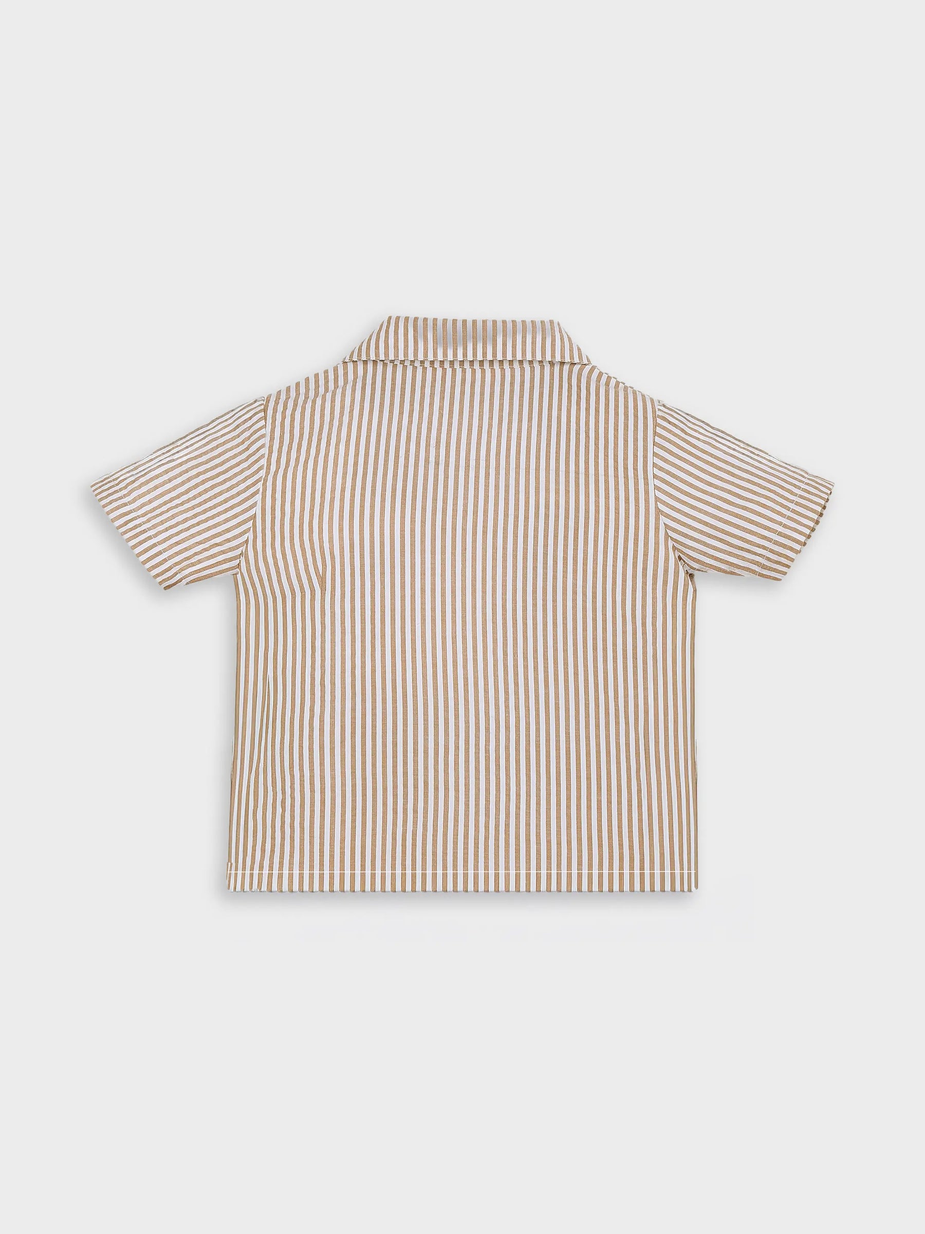 Beige Stripe Shirt with Palm Embroidery