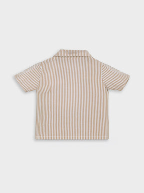Beige Stripe Shirt with Palm Embroidery