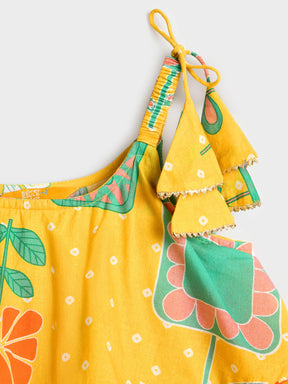 Yellow Bandhani Print Pant Top Set