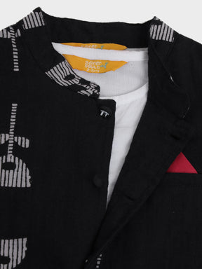 White Kurta Pajama With Black Jacket Set