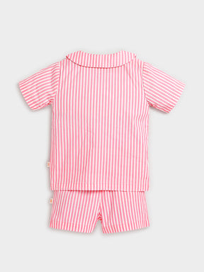 Pink Stripe Heart Print Shirt & Shorts Set