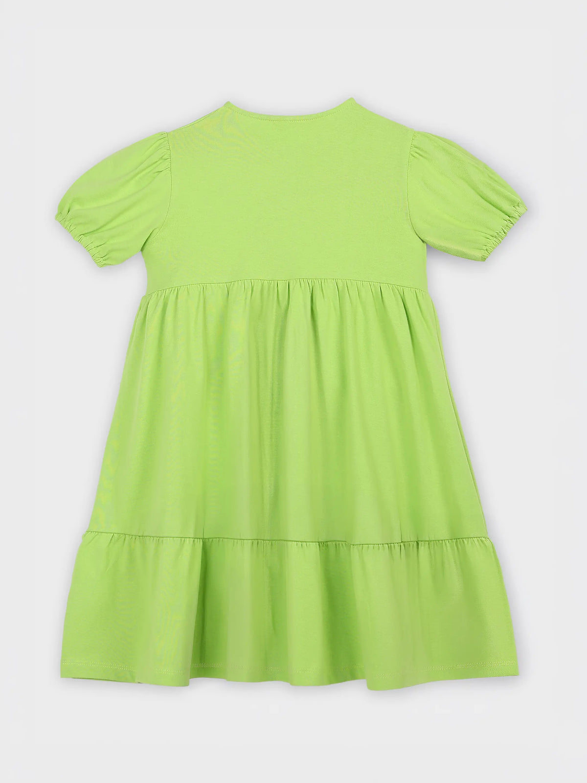 Lime Green Cotton Tiered Dress with Puff Sleeves