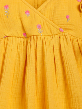 Yellow Embroidered Wrap Top Pant Set
