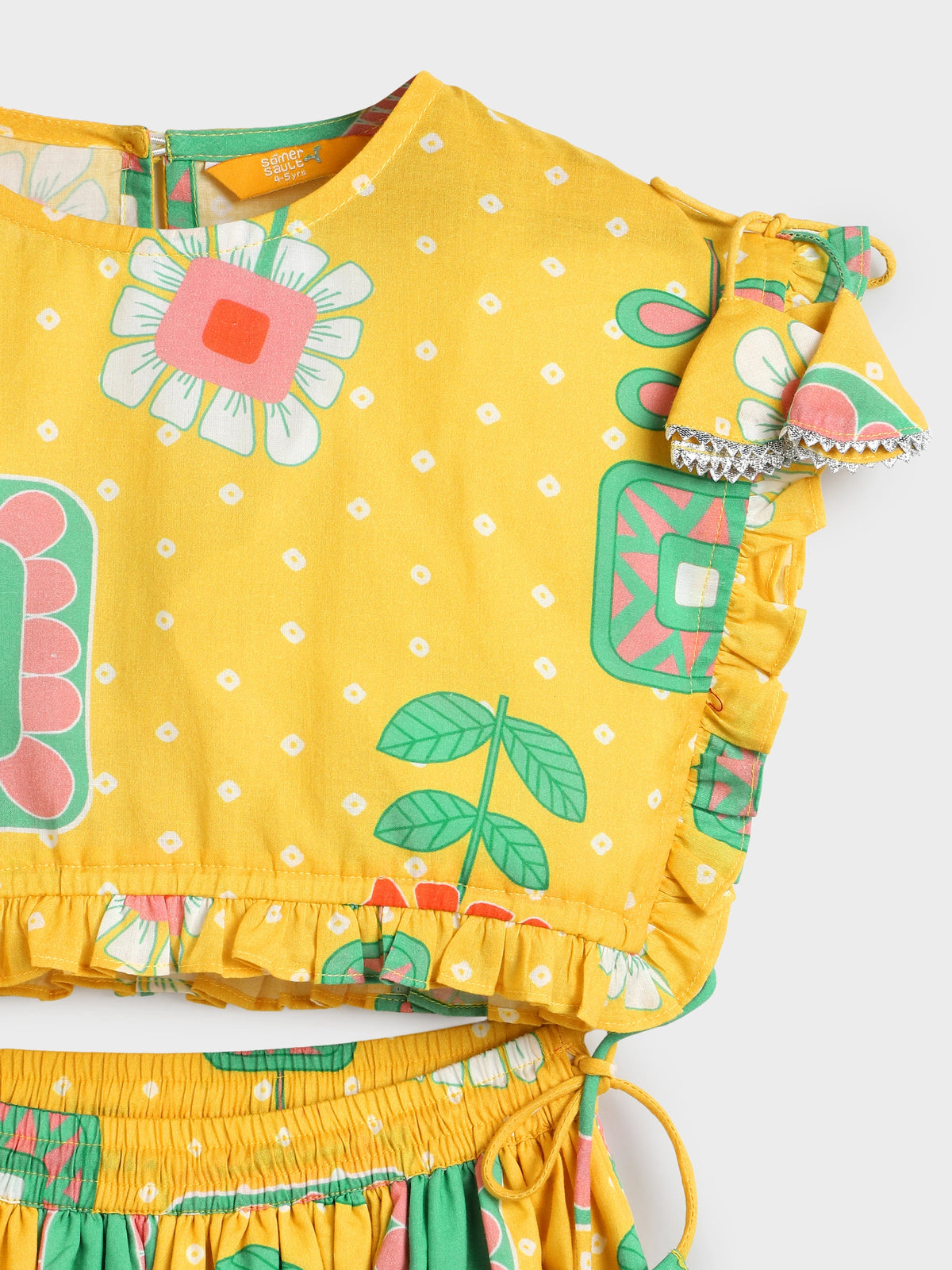 Yellow Bandhani Print Skirt Top Set