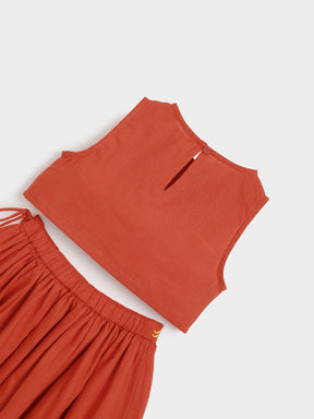 Red Embroidered Skirt Top Dupatta Set