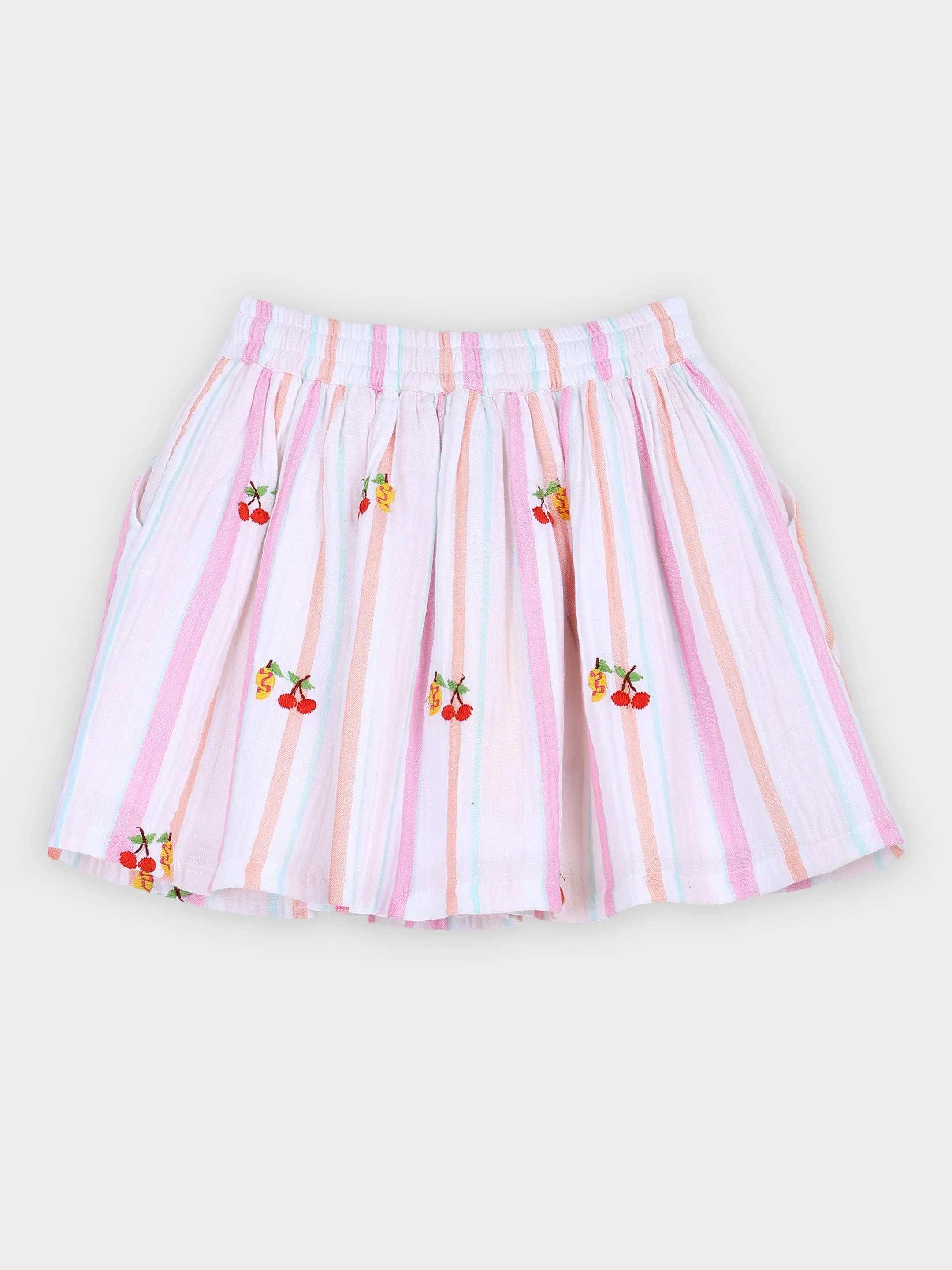 Cherry Print Pastel Stripe Skirt