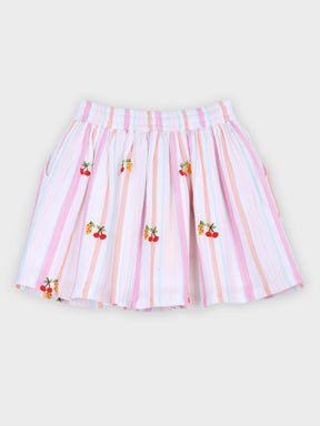 Cherry Print Pastel Stripe Skirt