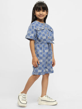 Hop Hop Checked Cotton Denim Romper