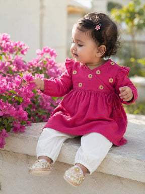 Embroidered Top Pajama Set