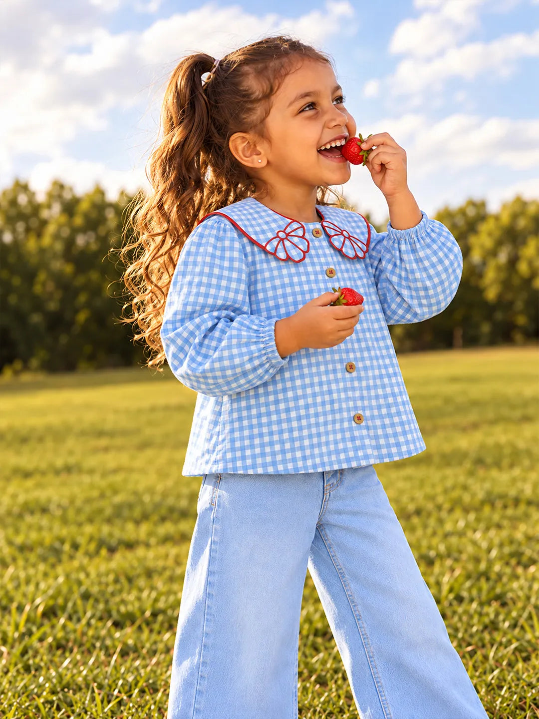 Gingham Scallop Top