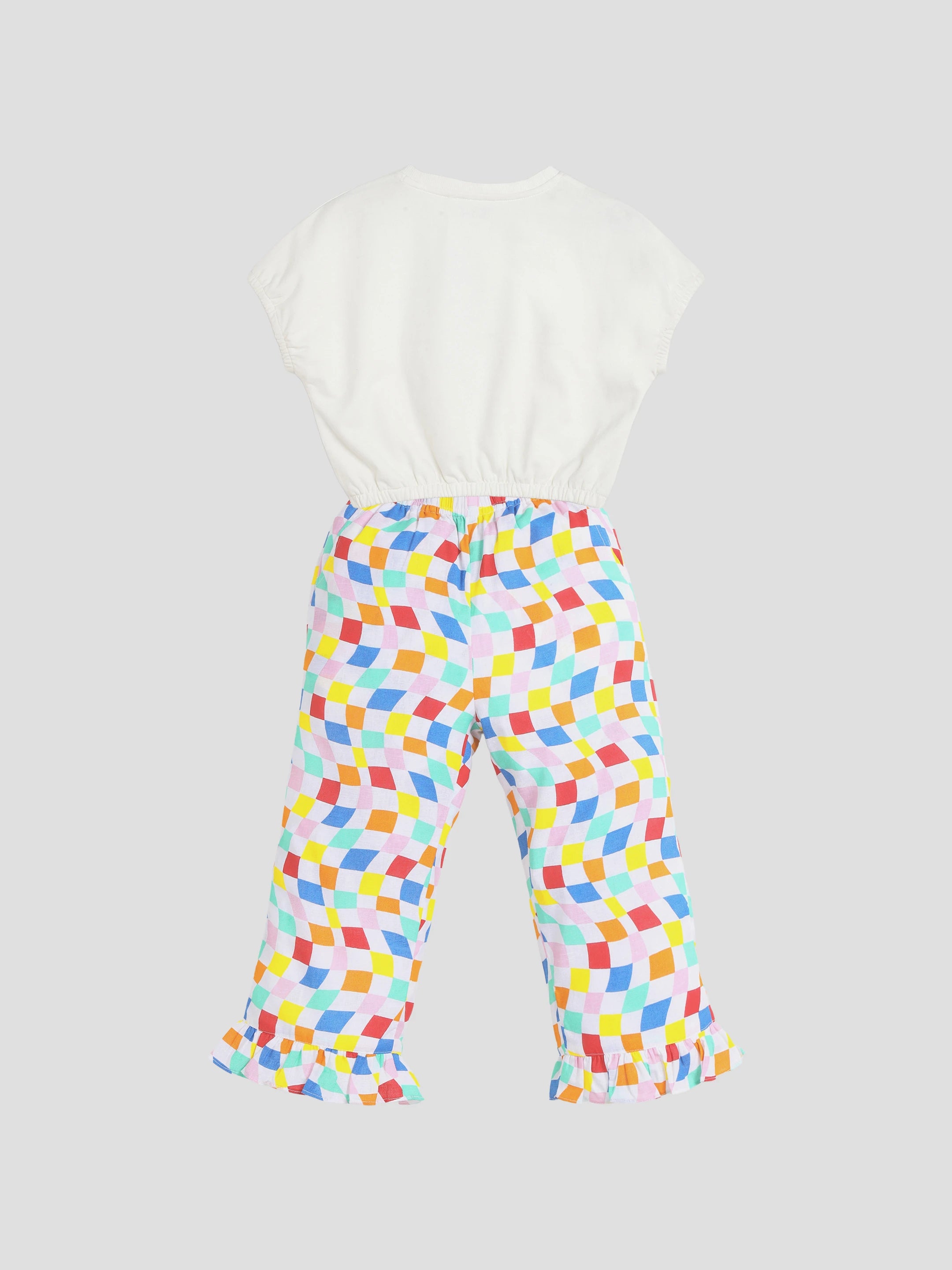 Embroidered Top with Checkered Pant