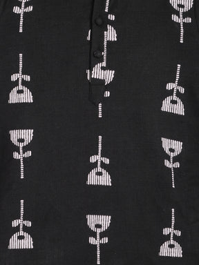 Black Printed Kurta Pajama Set