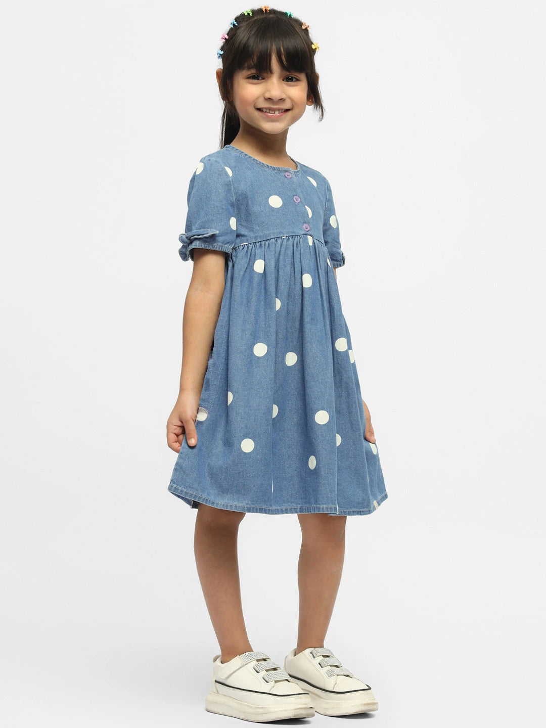 Bubbles Cotton A-Line Denim Dress