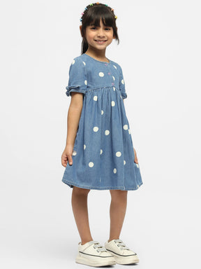 Bubbles Cotton A-Line Denim Dress