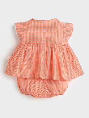 Peach Gingham Play Dress Set